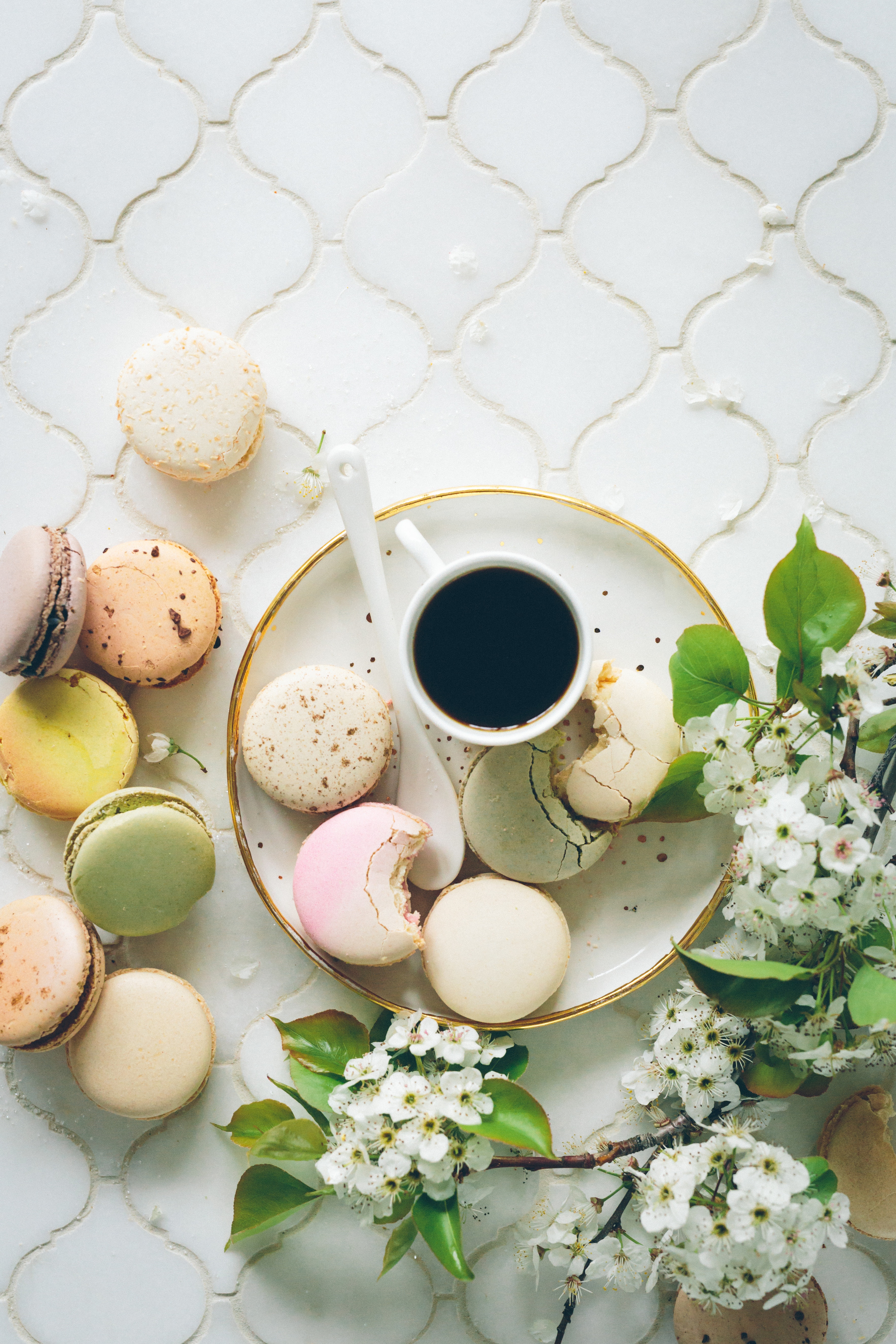 Friday Favorites Royalty Free Photo Macarons and Coffee