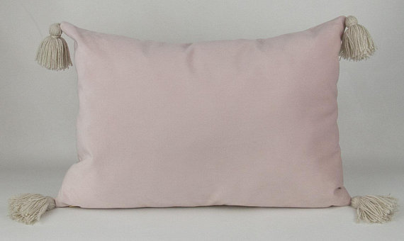blush pillow with tassels on etsy