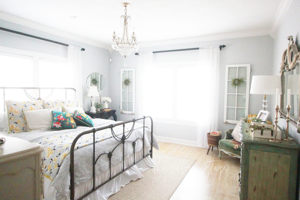 spring decor in the master bedroom